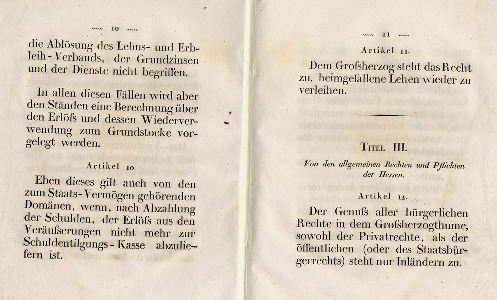 Die Verfassung des Großherzogtums Hessen, Titel 3: Von den allgemeinen rechten und Pflichten der Hessens, Art. 12 - 36, 1822