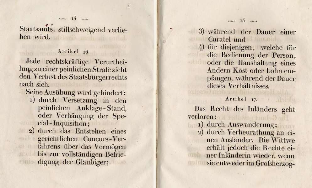 Die Verfassung des Großherzogtums Hessen, Titel 3: Von den allgemeinen rechten und Pflichten der Hessens, Art. 12 - 36, 1822