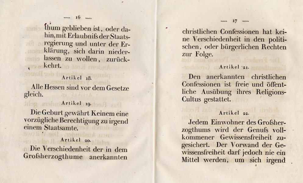 Die Verfassung des Großherzogtums Hessen, Titel 3: Von den allgemeinen rechten und Pflichten der Hessens, Art. 12 - 36, 1822