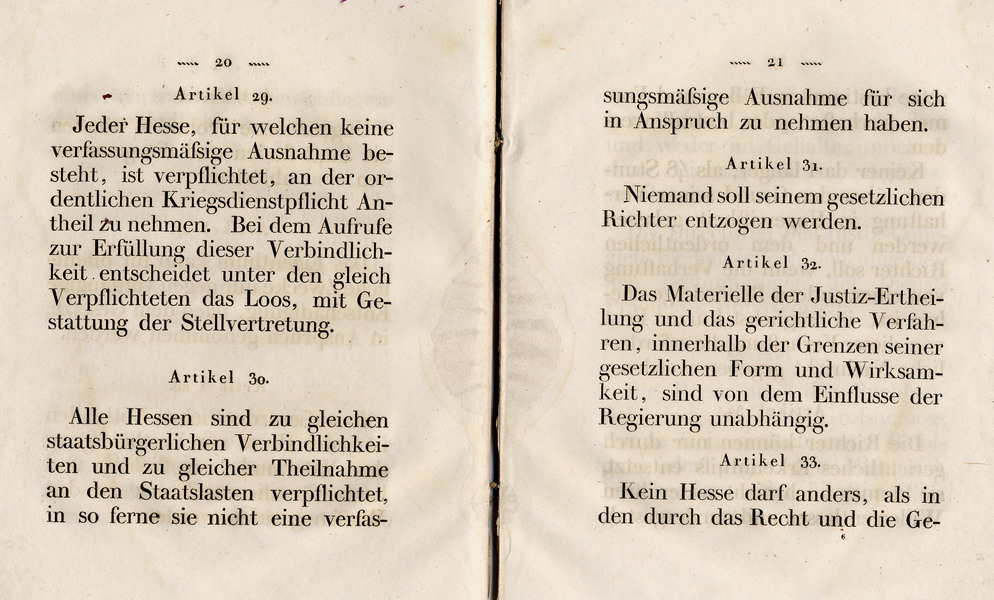 Die Verfassung des Großherzogtums Hessen, Titel 3: Von den allgemeinen rechten und Pflichten der Hessens, Art. 12 - 36, 1822