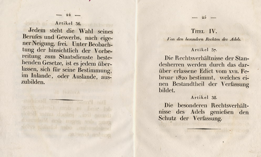 Die Verfassung des Großherzogtums Hessens, Titel 4: Von den besonderen Rechten des Adels, Art. 37 - 38, 1822