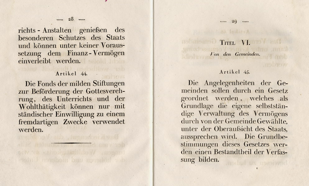 Die Verfassung des Großherzogtums Hessen, Titel 6: Von den Gemeinden, Art. 45 - 46, 1822