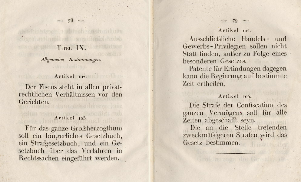Die Verfassung des Großherzogtums Hessen, Titel 9: Allgemeine Bestimmungen, Art. 102 - 105, 1822