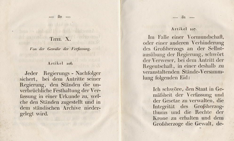 Die Verfassung des Großherzogtums Hessen, Titel 10: Von der Gewähr der Verfassungen, Art. 106 - 110, 1822
