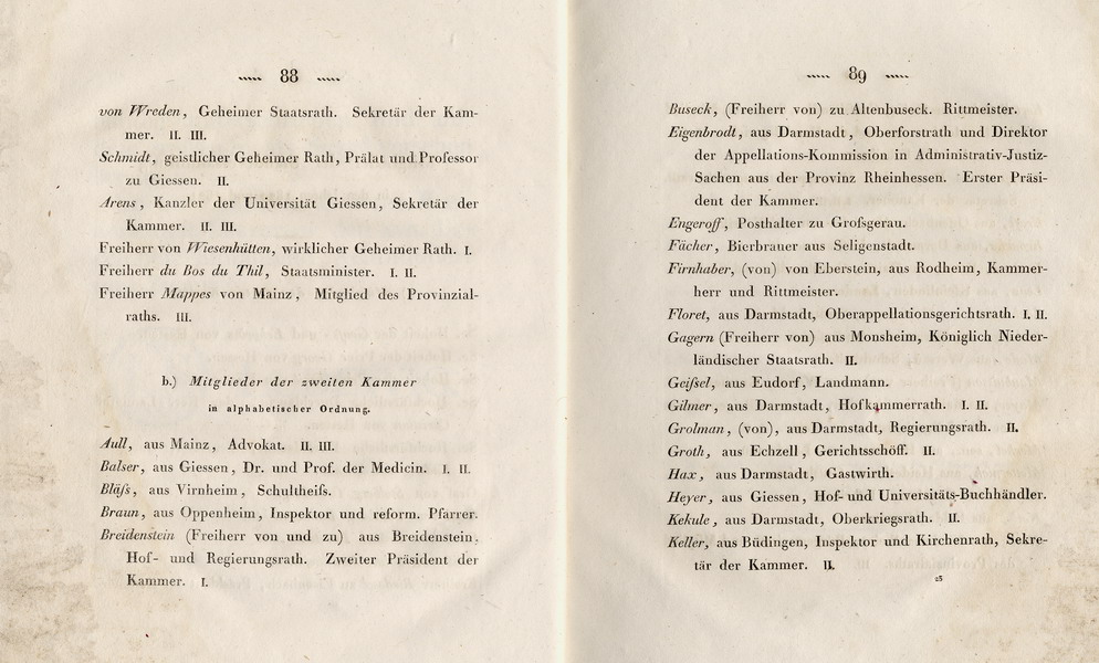 Die Verfassung des Großherzogtums Hessen, Mitglieder der Ständeversammlung, 1822