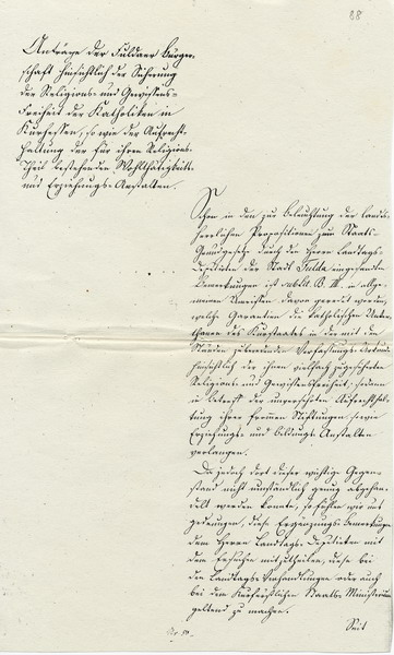 Fuldaer Petition an die Verfassungskomission zur Sicherung der Religions- und Gewissensfreiheit durch die Verfassung, 1830