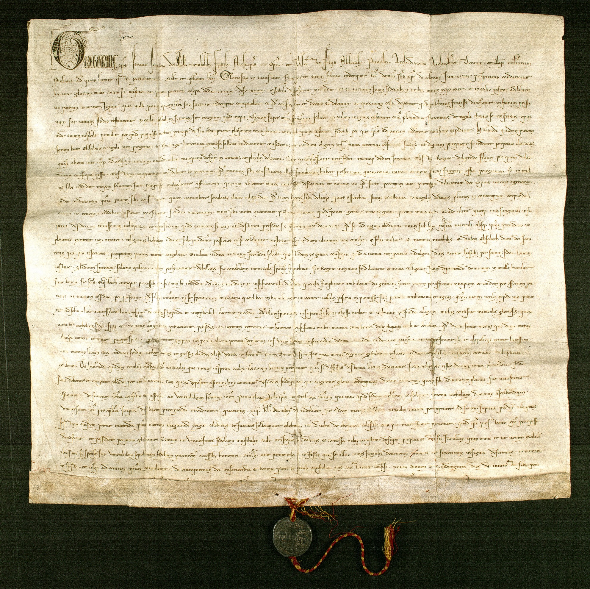 Urkunde (Seidenschnurbrief) der Heiligsprechung der Elisabeth von Marburg durch Papst Gregor IX. am 27. Mai 1235