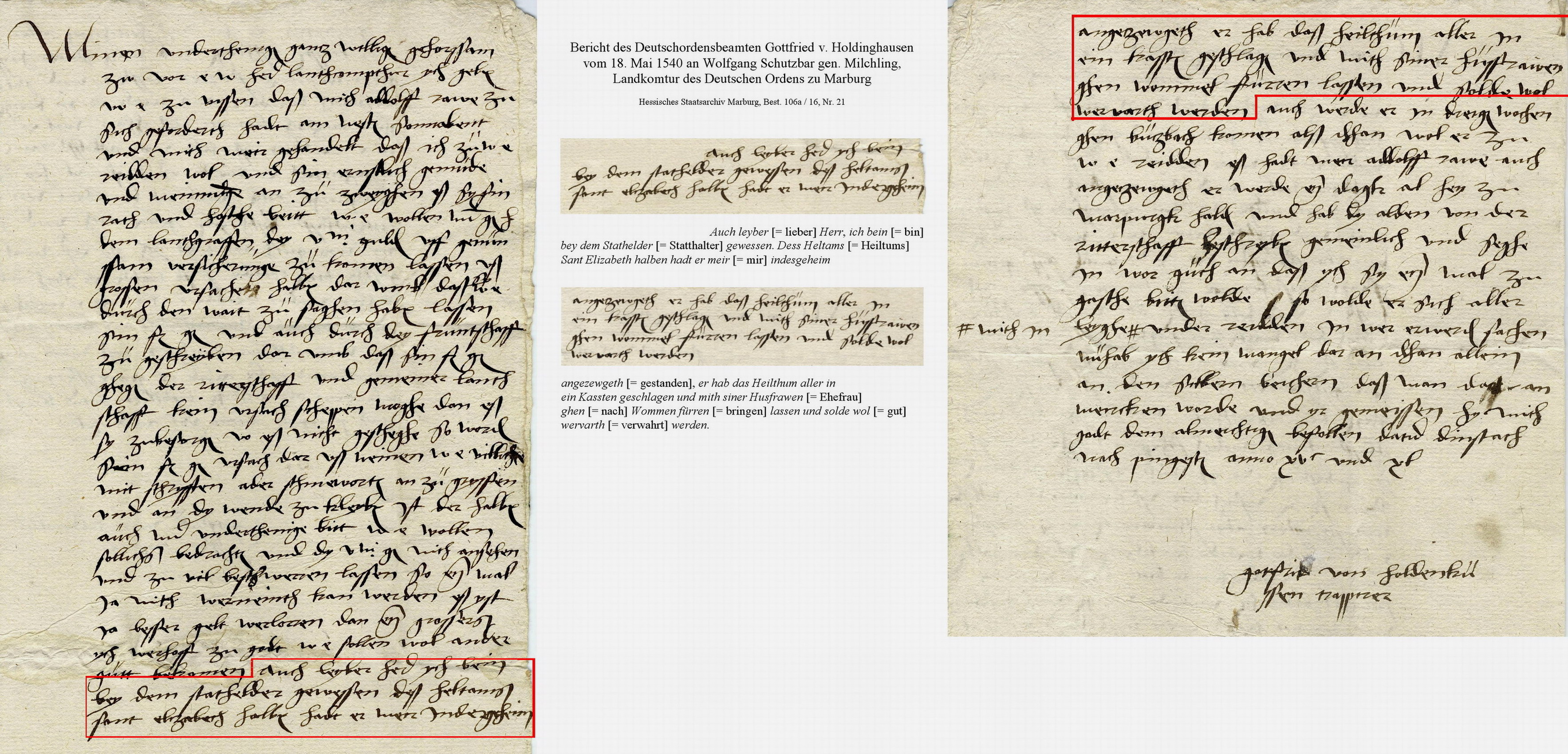 Bericht des Deutschordensbeamten Gottfired v. Holdinghausen  an Wolfgang Schutzbar gen. Milchling, Landkomtur des Deutschen Ordens zu Marburg,  18. Mai 1539