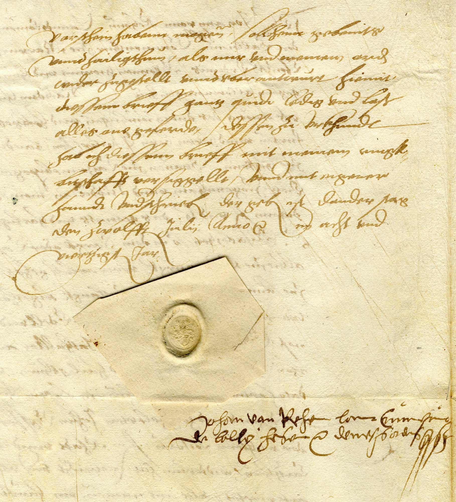 Quittung über die Rückgabe der Elisabeth-Reliquien durch den landgräflichen Statthalter an der Lahn Georg v. Kolmatsch, an Johann von Rehen, Landkomtur der Deutschordensballei Hessen und Komtur der Deutschordenskommende Marburg, 12 Juli 1548