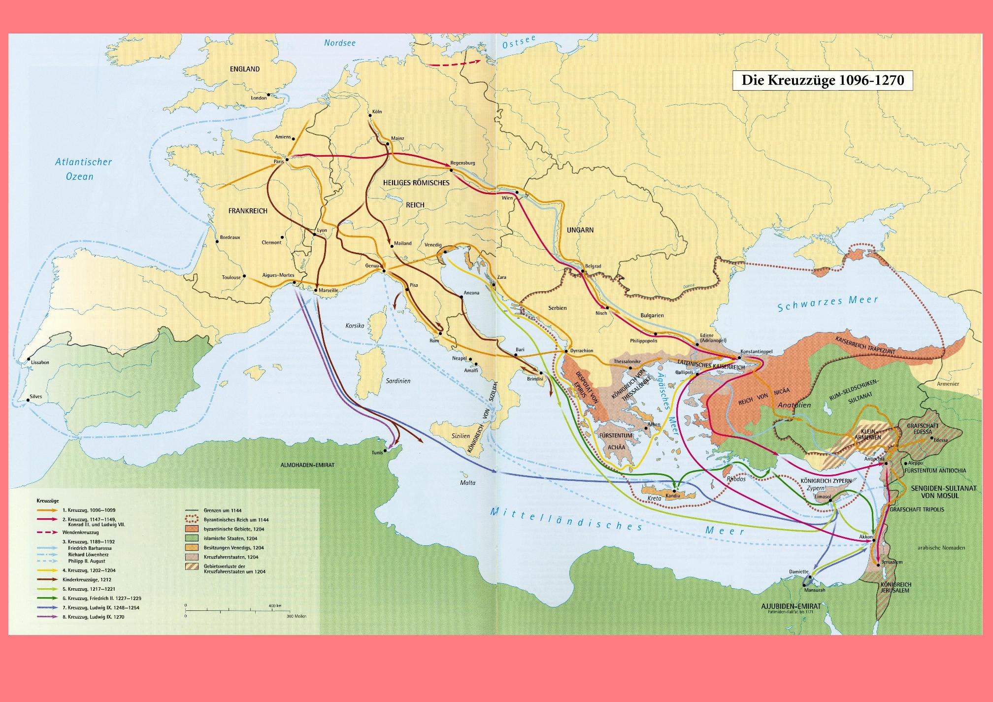 Karte: Die Kreuzzüge 1096 - 1270