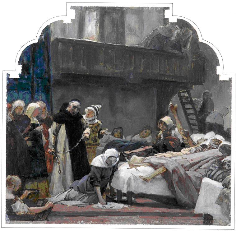 Ölskizze, Magister Konrad züchtigt Elisabeth