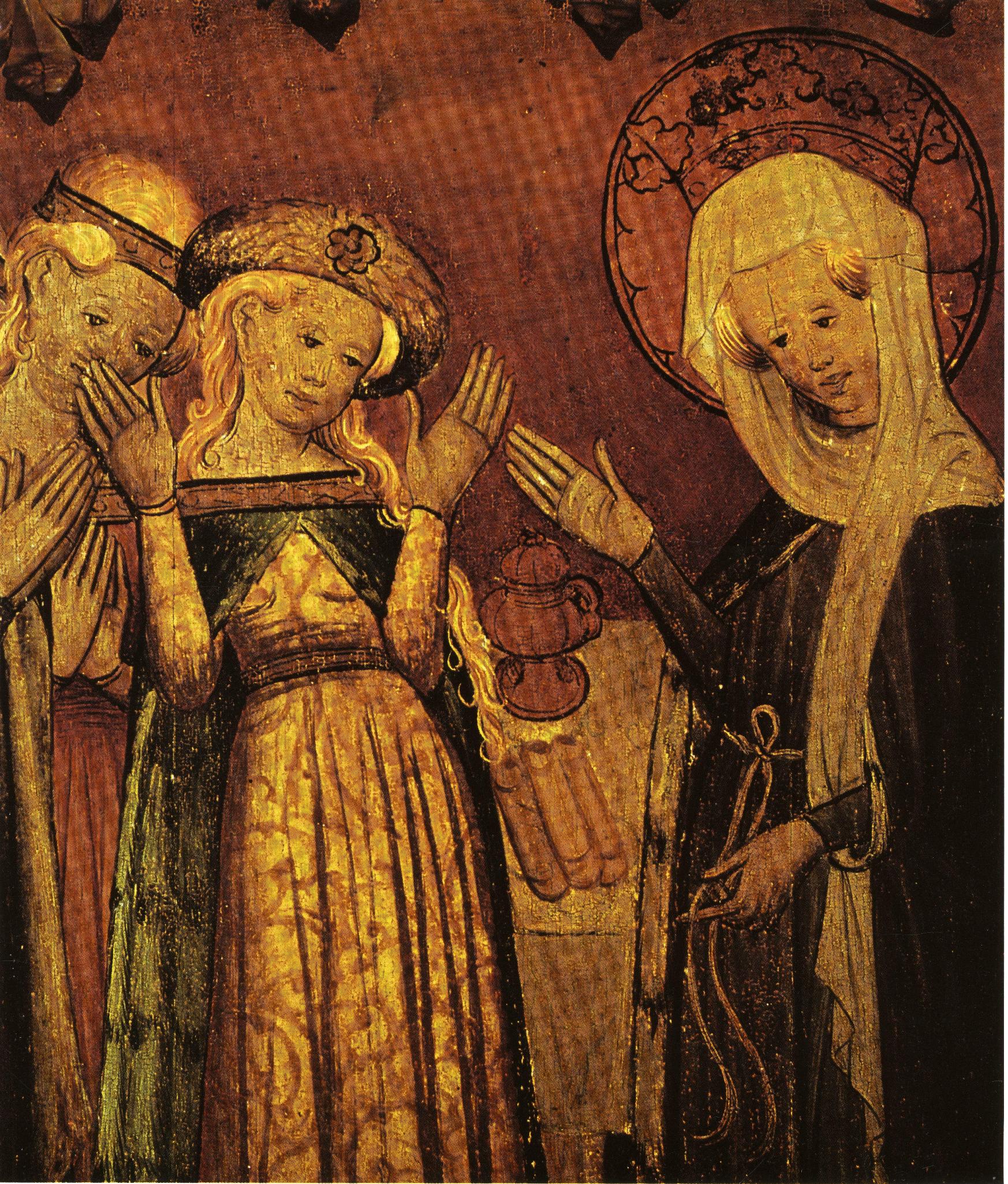 Gemälde: Landgräfin Sophie von Thüringen entdeckt unter der höfischen Robe ihrer Schwiegertochter Elisabeth ein franziskanisches Bußgewand, zwischen 1420 - 1430