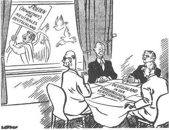 Karikatur von Low im "Daily Herald", London, zu EVG und Stalin-Note 1952