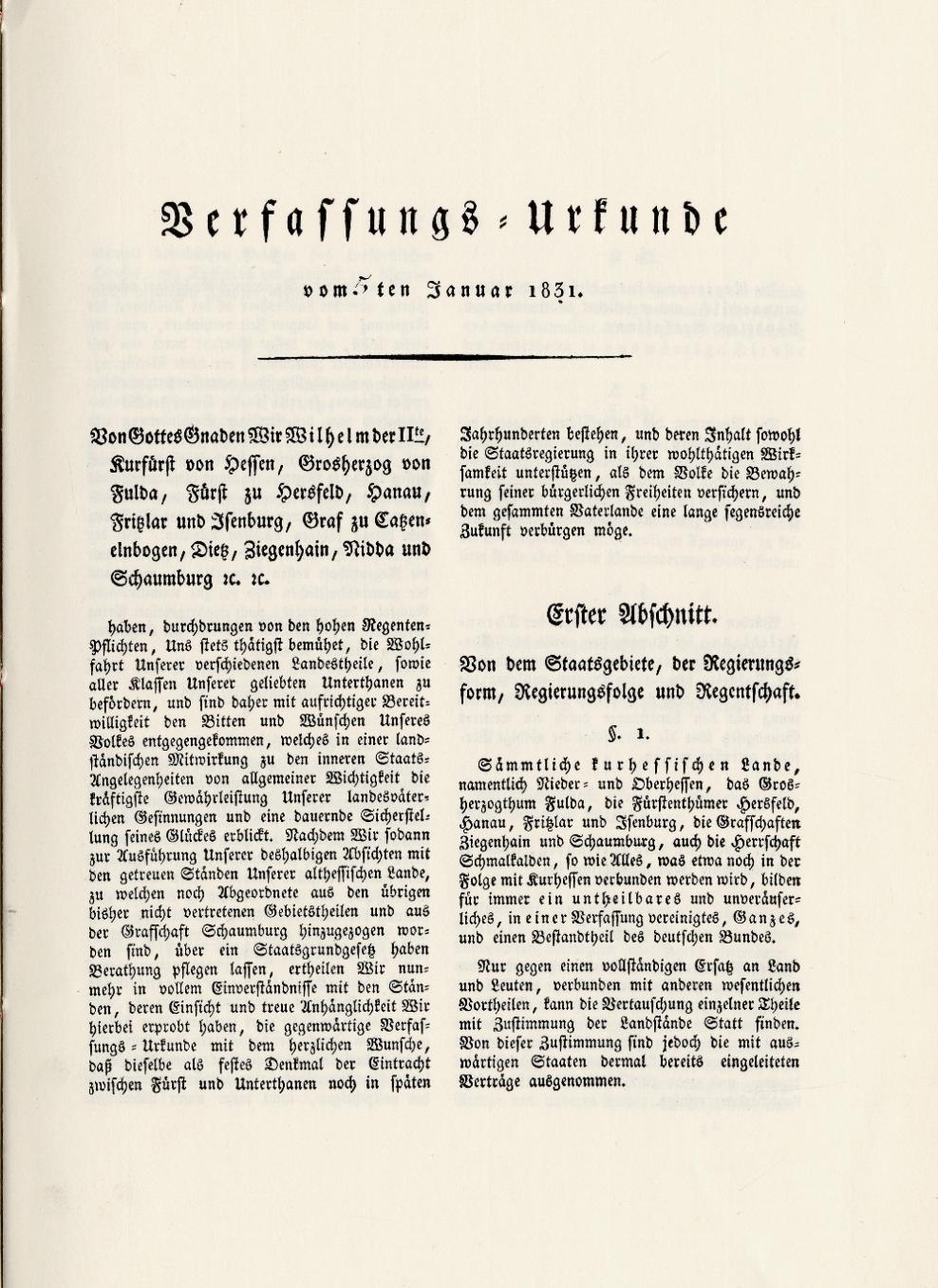 Kurhessische Verfassungsurkunde in herrschaftlichem Rot, gesiegelt und unterschrieben durch den Kurfürsten, 5. Januar 1831