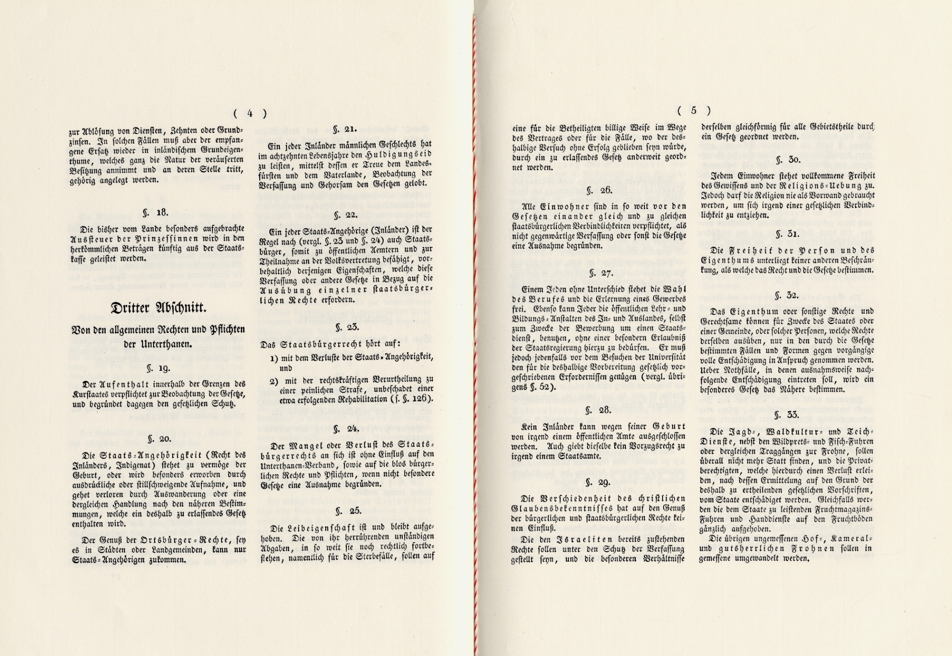 Kurhessische Verfassungsurkunde in herrschaftlichem Rot, gesiegelt und unterschrieben durch den Kurfürsten, 5. Januar 1831