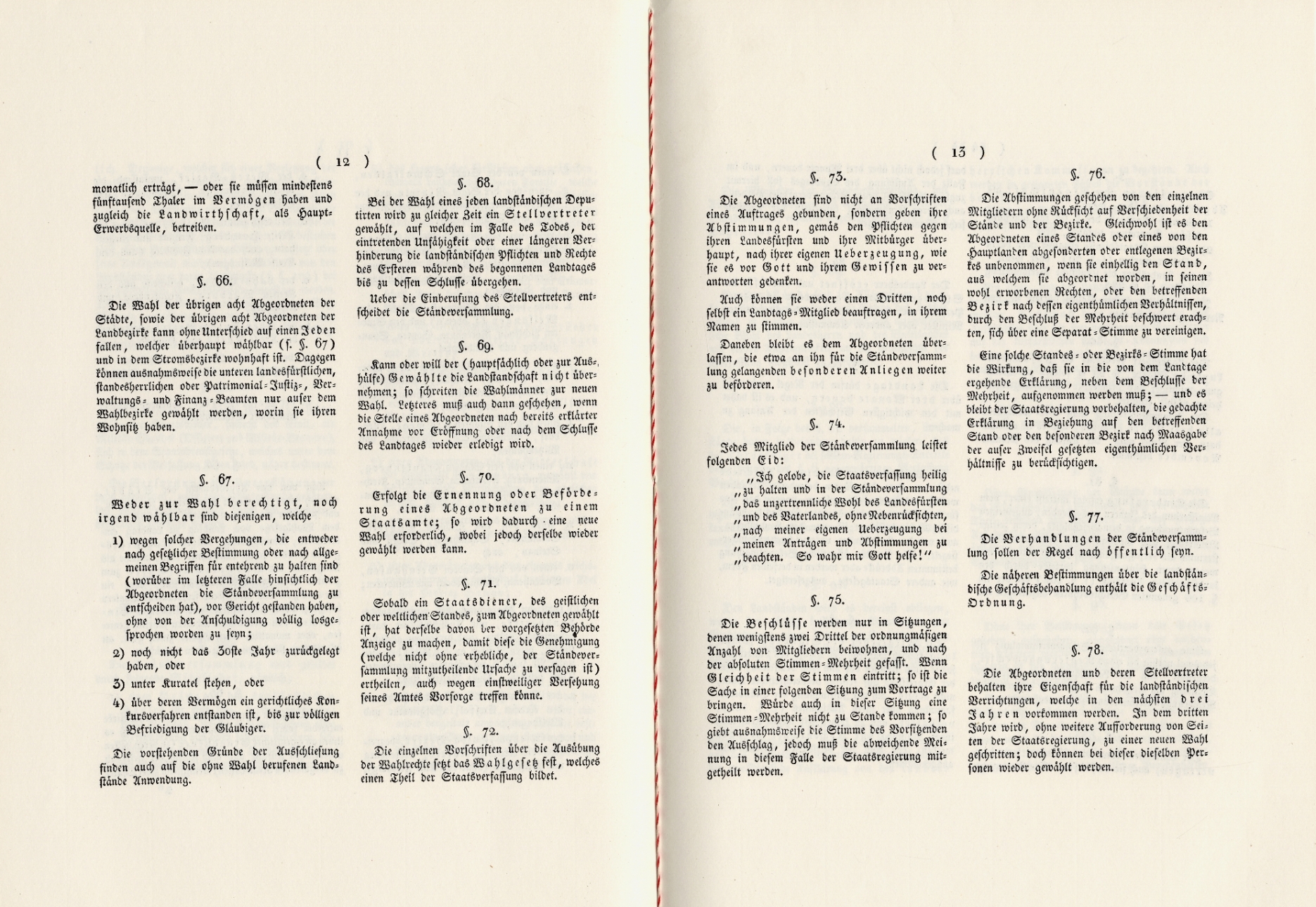 Kurhessische Verfassungsurkunde in herrschaftlichem Rot, gesiegelt und unterschrieben durch den Kurfürsten, 5. Januar 1831