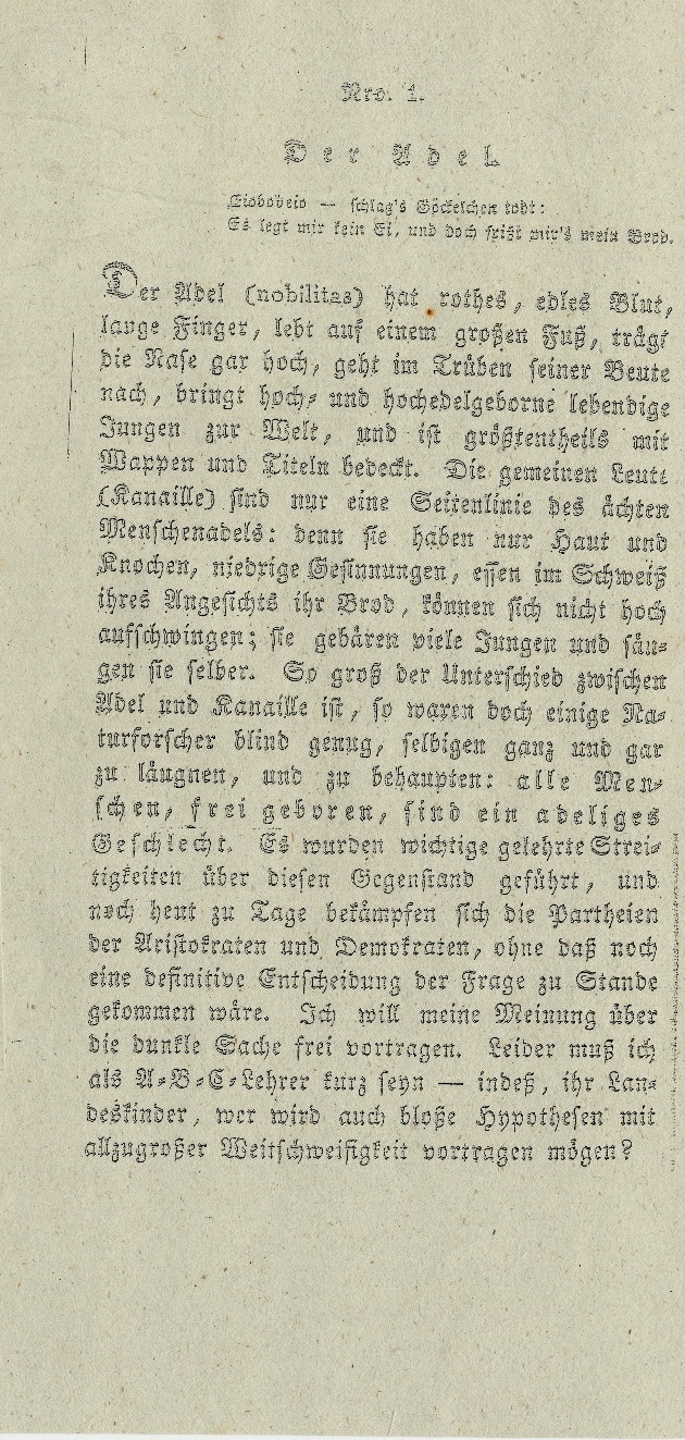 Das Adels- und Gesellschaftskritische "A-B-C-Buch der Freiheit für Landeskinder", des Hanauer und Frankfurter Radikaldemokraten Wilhelm Sauerwein, 1832