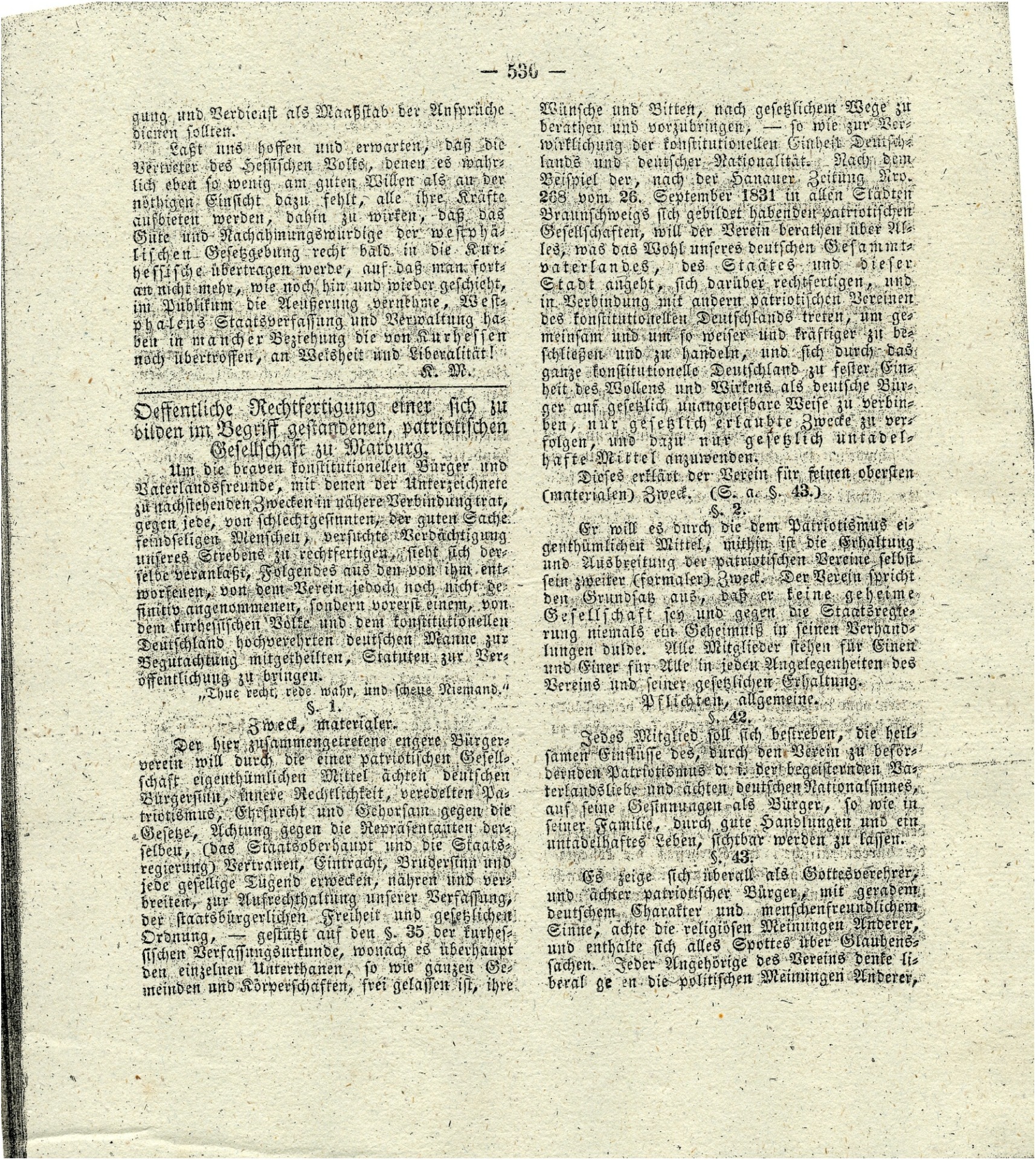 Öffentliche Meldungen des „Verfassungsfreundes“ im Zusammenhang mit der Verfassung1831.