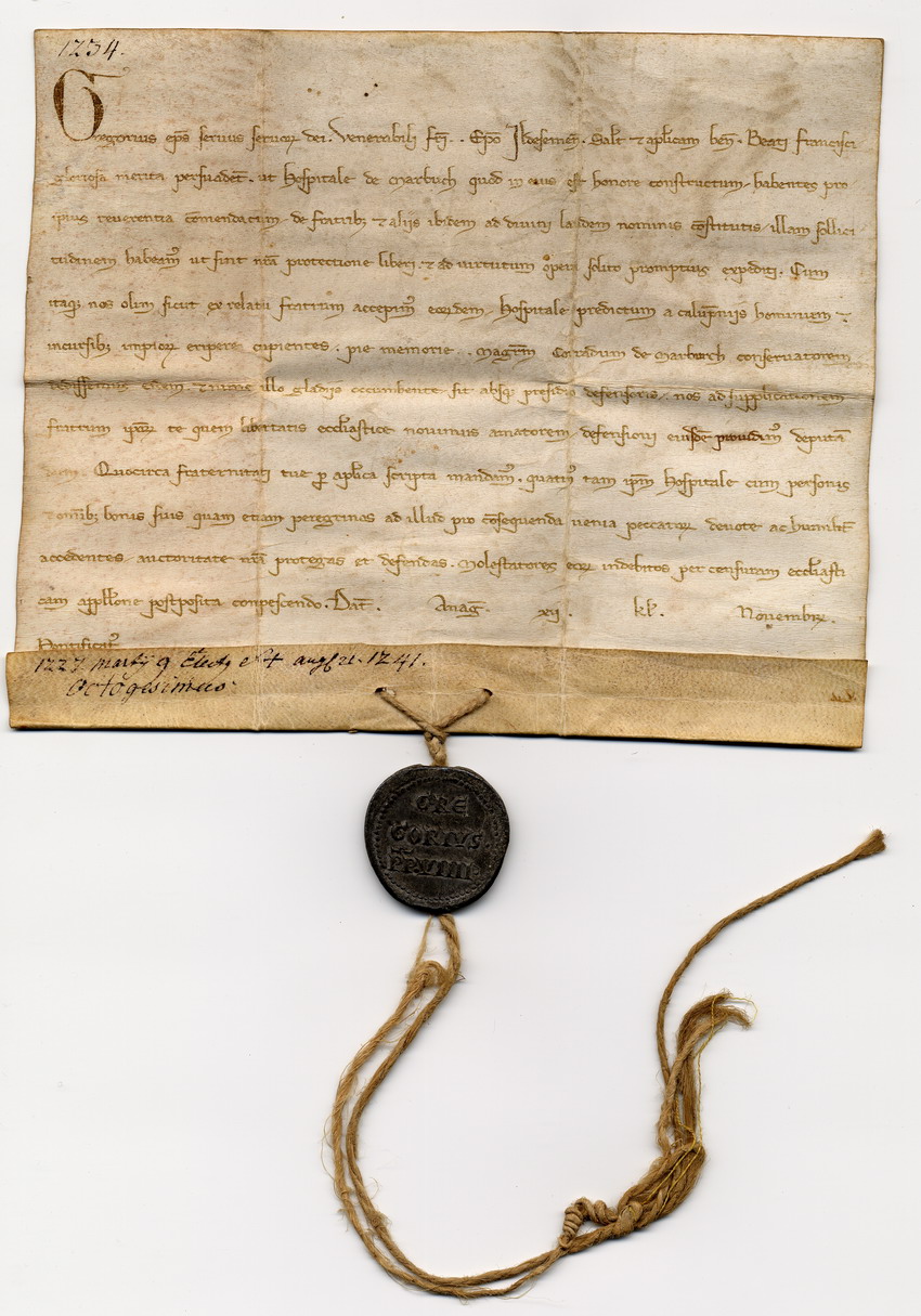 Papst Gregor IX. beauftragt  Bischof Konrad II von Hildesheim , das Franziskus - Hospital zu Marburg zu schützen, 1233