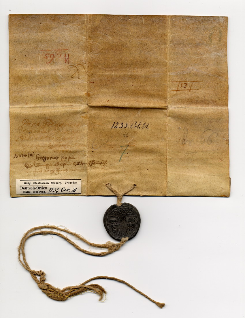 Papst Gregor IX. beauftragt  Bischof Konrad II von Hildesheim , das Franziskus - Hospital zu Marburg zu schützen, 1233