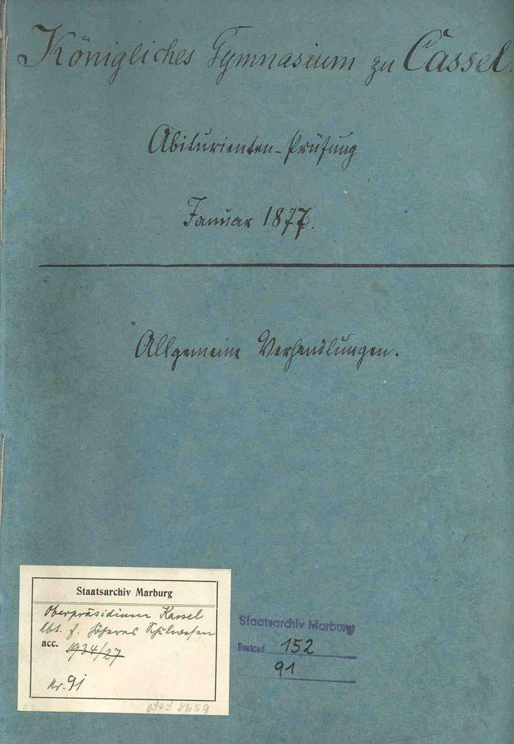 Curriculum vitae (Deckblatt) - des Prinz Wilhelm von Preußen, dem späteren Kaiser Wilhelm II., 9. Oktober 1876