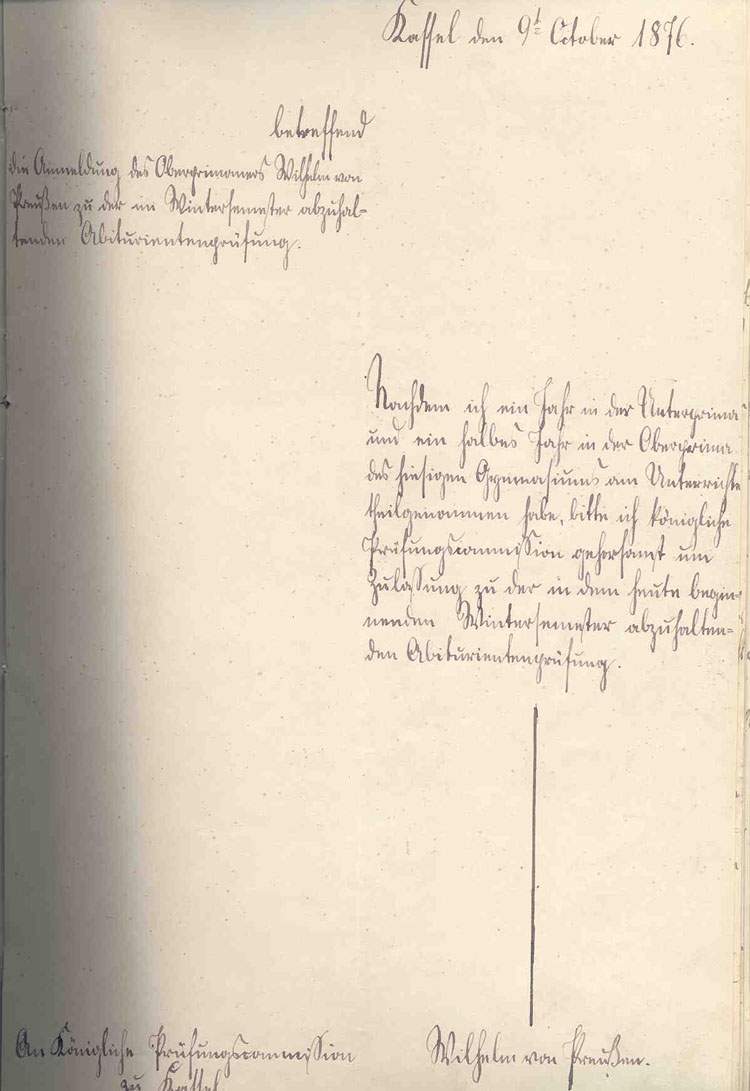 Curriculum vitae (Deckblatt) - des Prinz Wilhelm von Preußen, dem späteren Kaiser Wilhelm II., 9. Oktober 1876