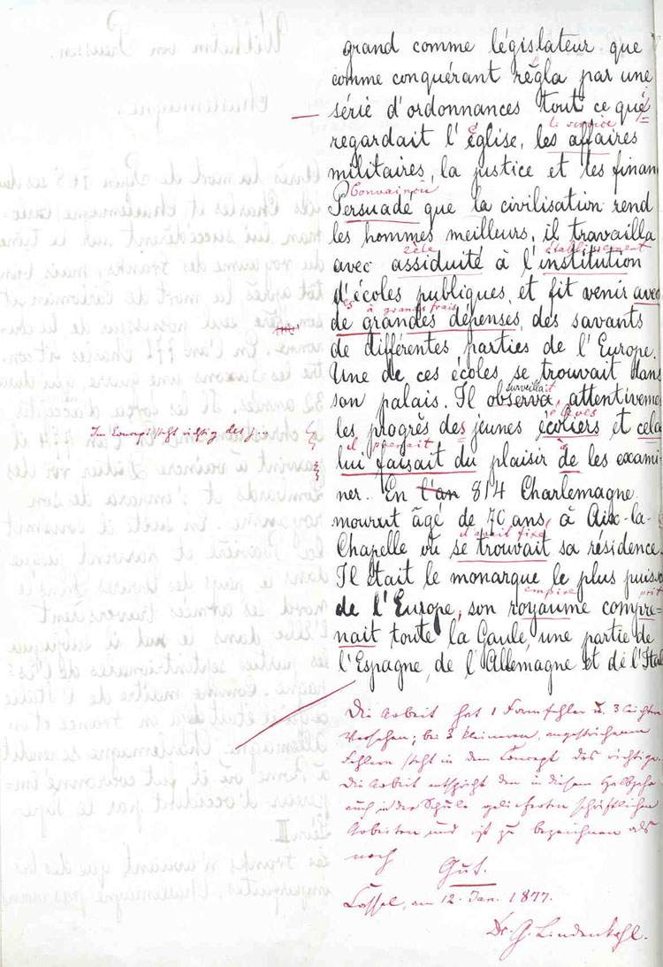 Abitur Französisch-Übersetztung des Prinzen Wilhelm von Preußen, dem späteren Kaiser Wilhelm II., 1876