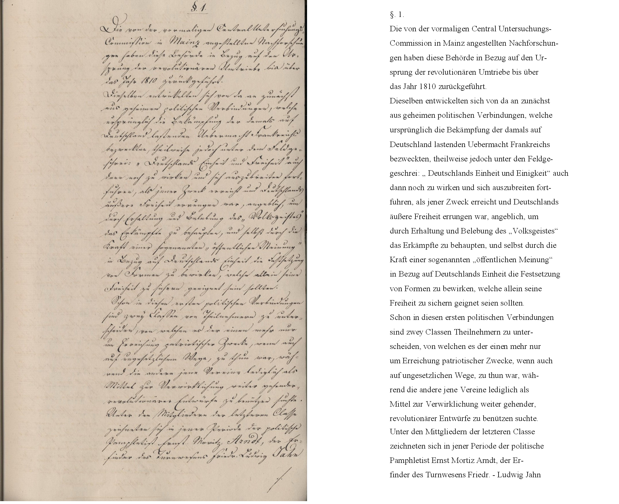 Uebersicht der revolutionären Umtriebe in Deutschland vom Jahr 1810 bis 1830. (§ 1) I