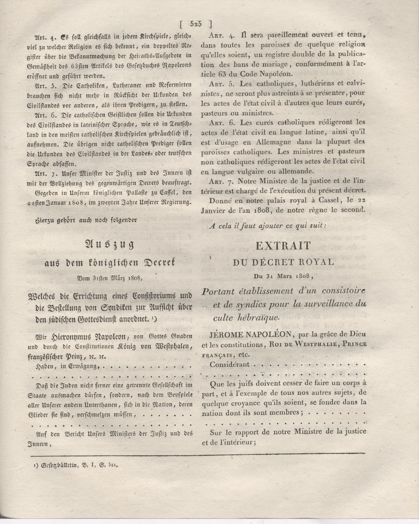 1. Auszug :  Titel, Vorwort, Einleitung, Anhänge und Inhaltsverzeichnis aus der offiziellen zweisprachige Ausgabe des Code Napoléons für das Königreich Westfalen von 1808,