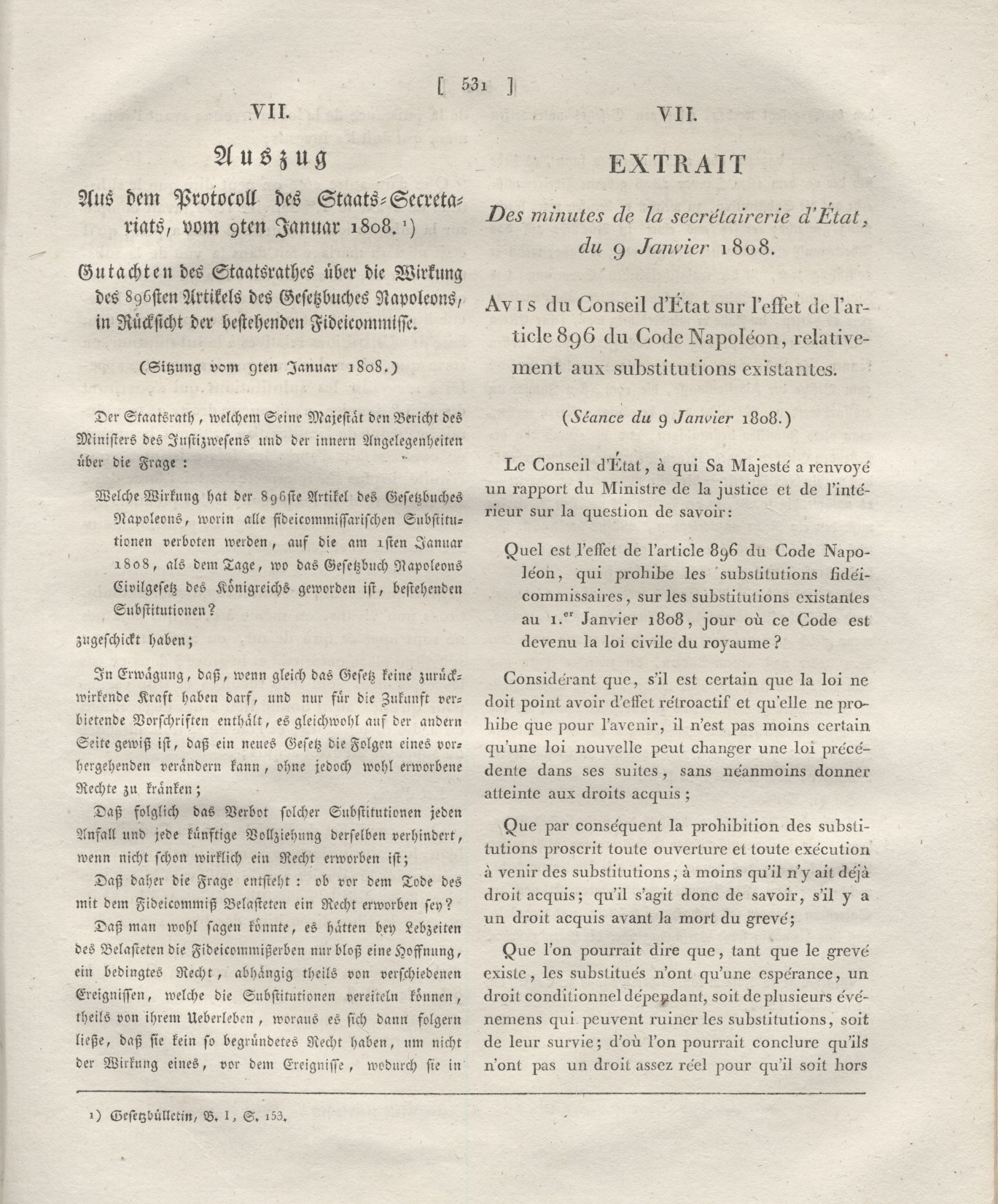 1. Auszug :  Titel, Vorwort, Einleitung, Anhänge und Inhaltsverzeichnis aus der offiziellen zweisprachige Ausgabe des Code Napoléons für das Königreich Westfalen von 1808,