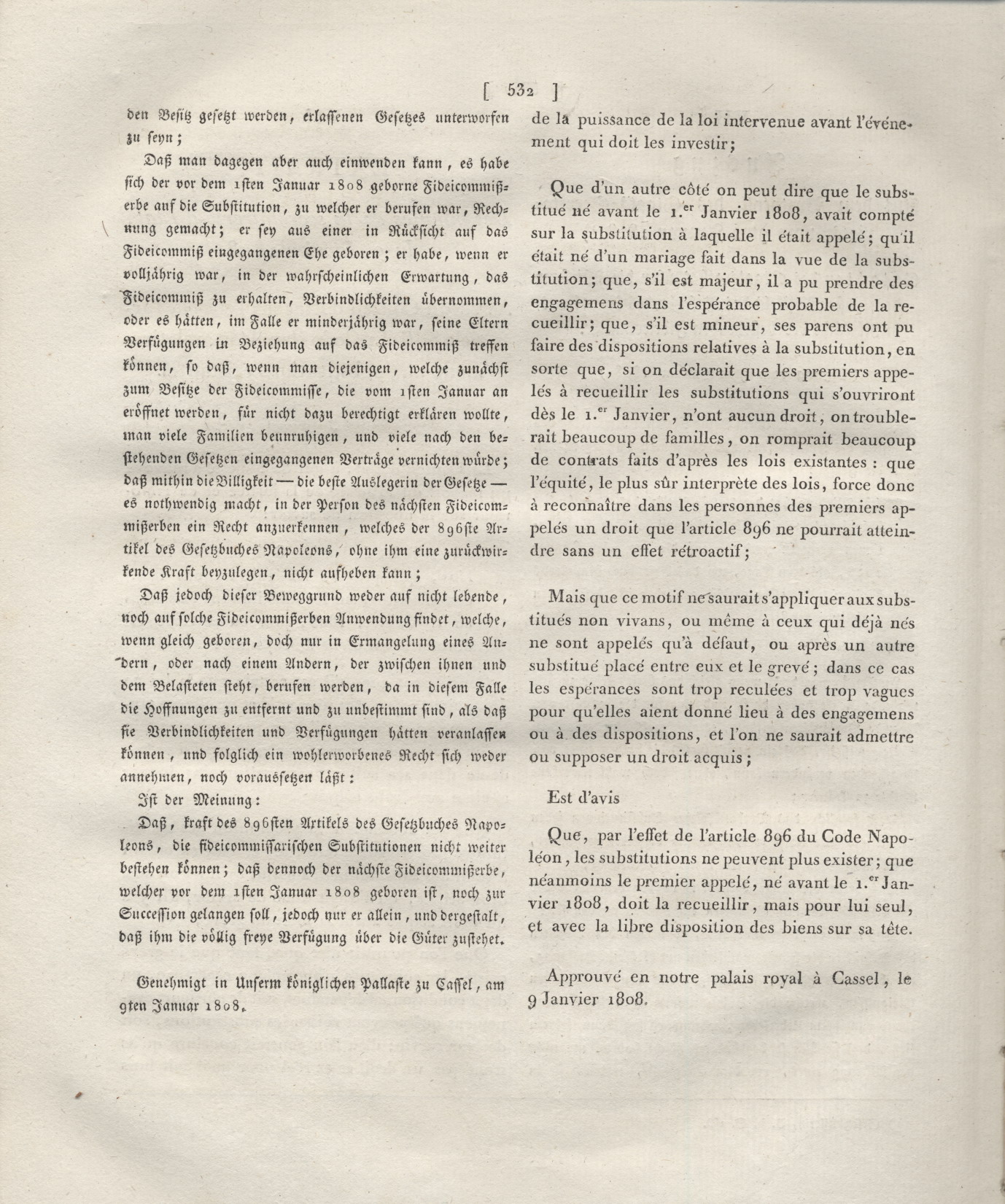 1. Auszug :  Titel, Vorwort, Einleitung, Anhänge und Inhaltsverzeichnis aus der offiziellen zweisprachige Ausgabe des Code Napoléons für das Königreich Westfalen von 1808,
