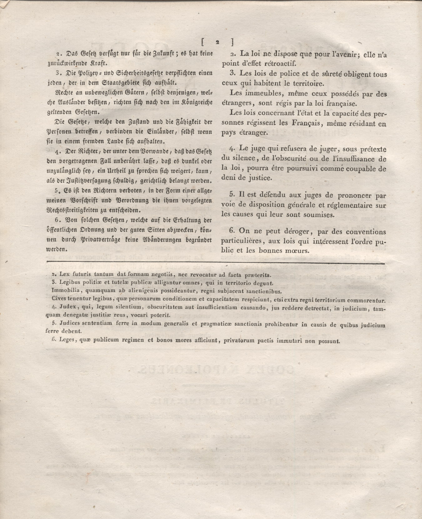 1. Auszug :  Titel, Vorwort, Einleitung, Anhänge und Inhaltsverzeichnis aus der offiziellen zweisprachige Ausgabe des Code Napoléons für das Königreich Westfalen von 1808,