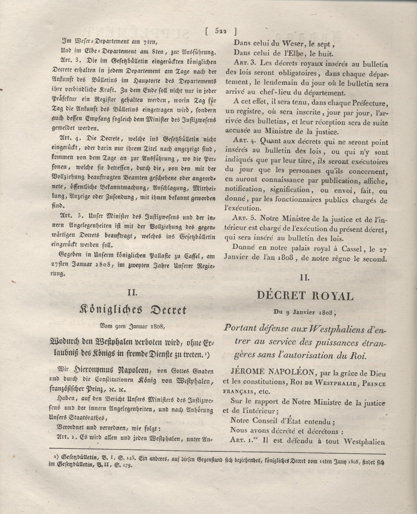 1. Auszug :  Titel, Vorwort, Einleitung, Anhänge und Inhaltsverzeichnis aus der offiziellen zweisprachige Ausgabe des Code Napoléons für das Königreich Westfalen von 1808,