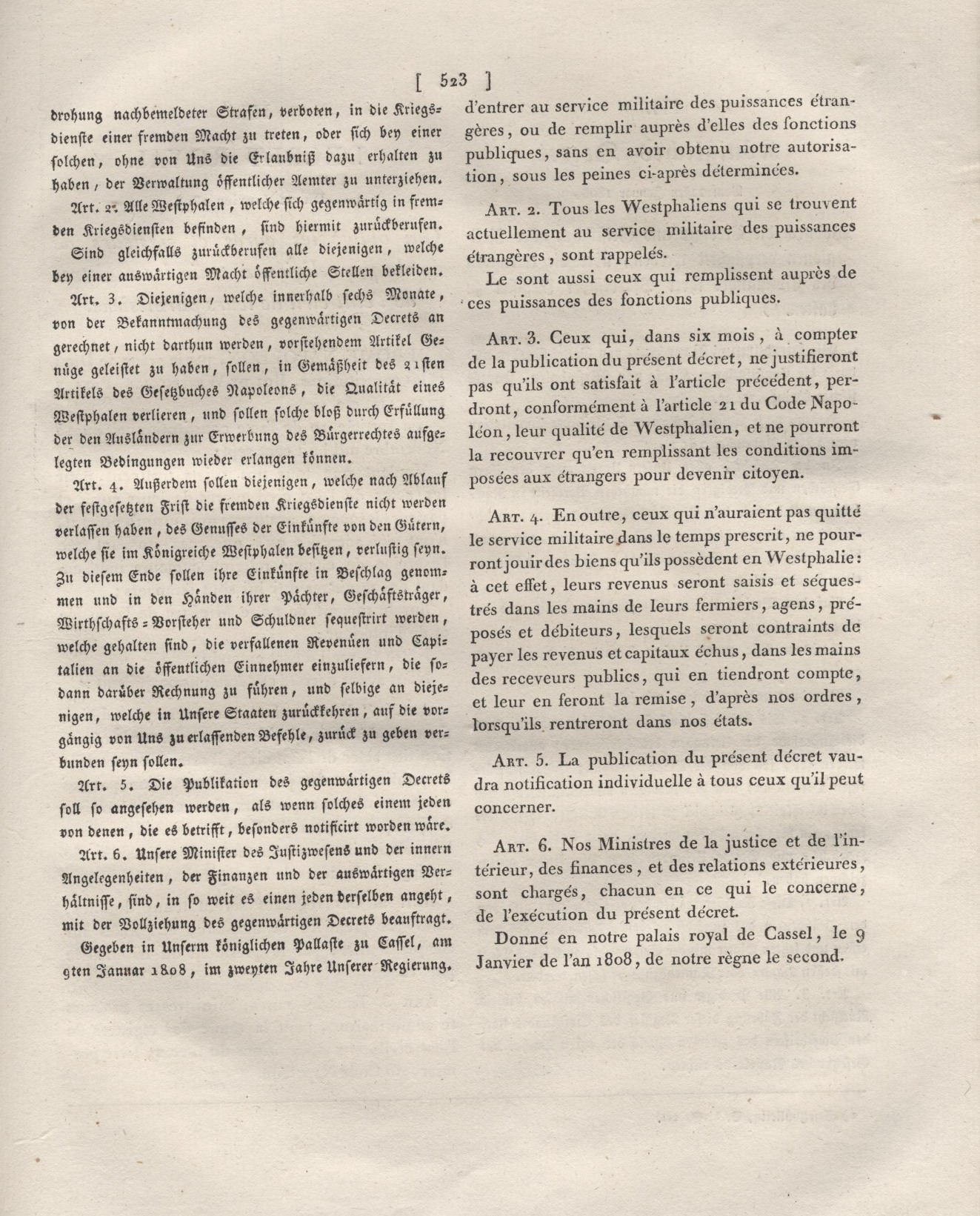 1. Auszug :  Titel, Vorwort, Einleitung, Anhänge und Inhaltsverzeichnis aus der offiziellen zweisprachige Ausgabe des Code Napoléons für das Königreich Westfalen von 1808,