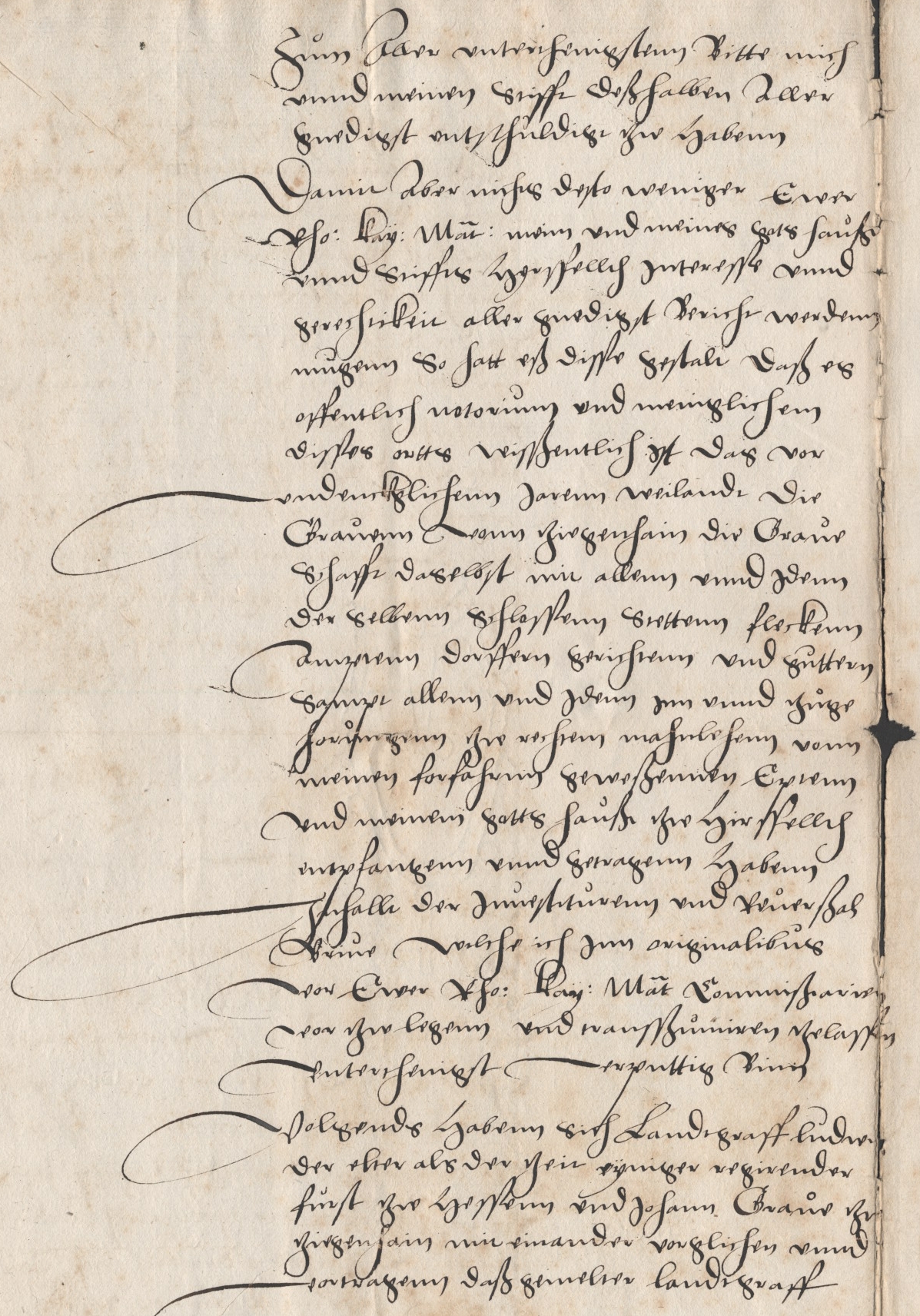 Bericht des Abtes Kraft zu Hersfeld an Kaiser Karl V. wegen der Lehnschaft der Grafschaft Ziegenhain,1549