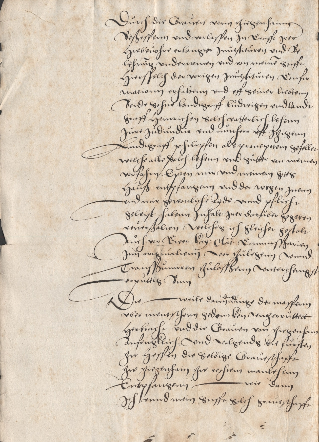 Bericht des Abtes Kraft zu Hersfeld an Kaiser Karl V. wegen der Lehnschaft der Grafschaft Ziegenhain,1549