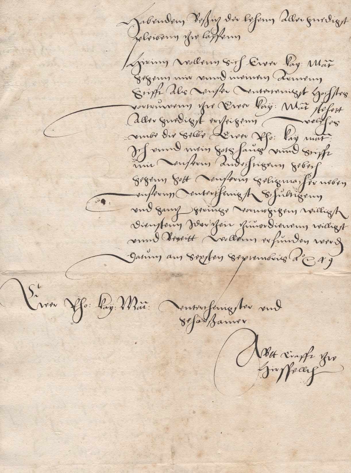 Bericht des Abtes Kraft zu Hersfeld an Kaiser Karl V. wegen der Lehnschaft der Grafschaft Ziegenhain,1549