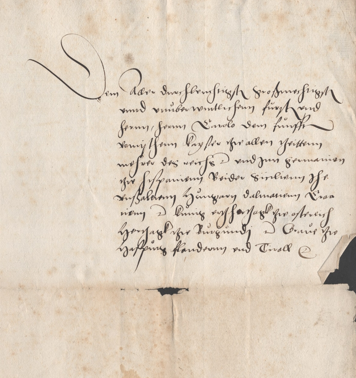 Bericht des Abtes Kraft zu Hersfeld an Kaiser Karl V. wegen der Lehnschaft der Grafschaft Ziegenhain,1549
