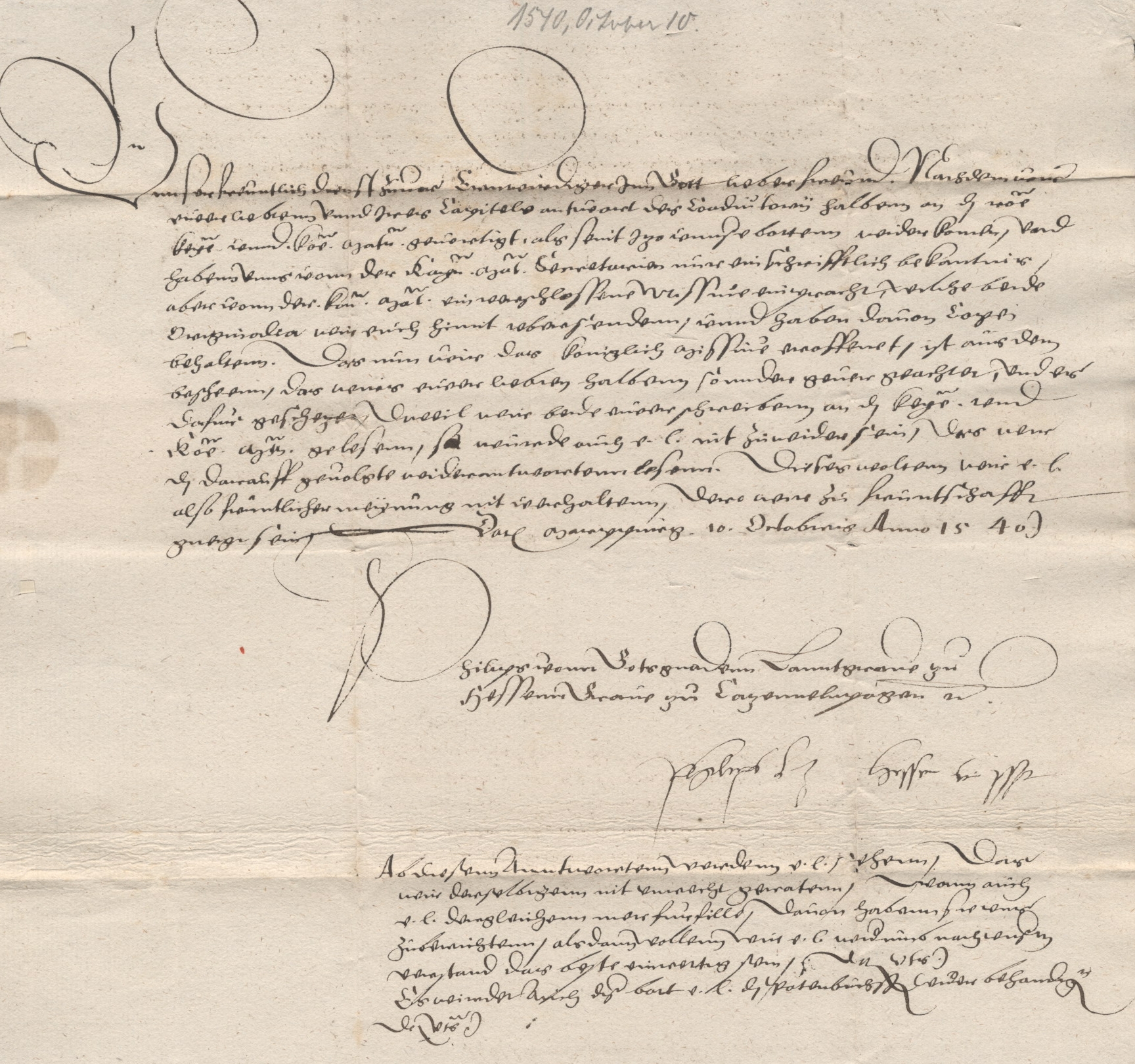 Ernennung des Grafen Friedrich v. Beichlingen, Chorbischofs zu Köln, zum Koadjutor am Stift Hersfeld durch Kaiser Karl V. und König Ferdinand, 1540