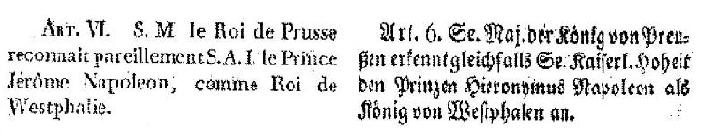 Auszüge der aus den Friedensbestimmungen des Vertrages von Tilsit, 7. Juli 1807.