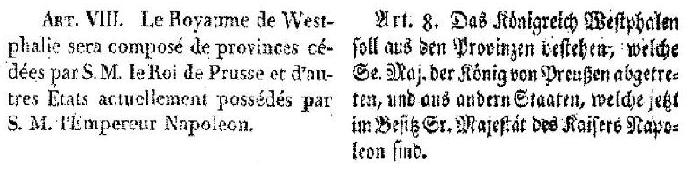 Auszüge der aus den Friedensbestimmungen des Vertrages von Tilsit, 7. Juli 1807.