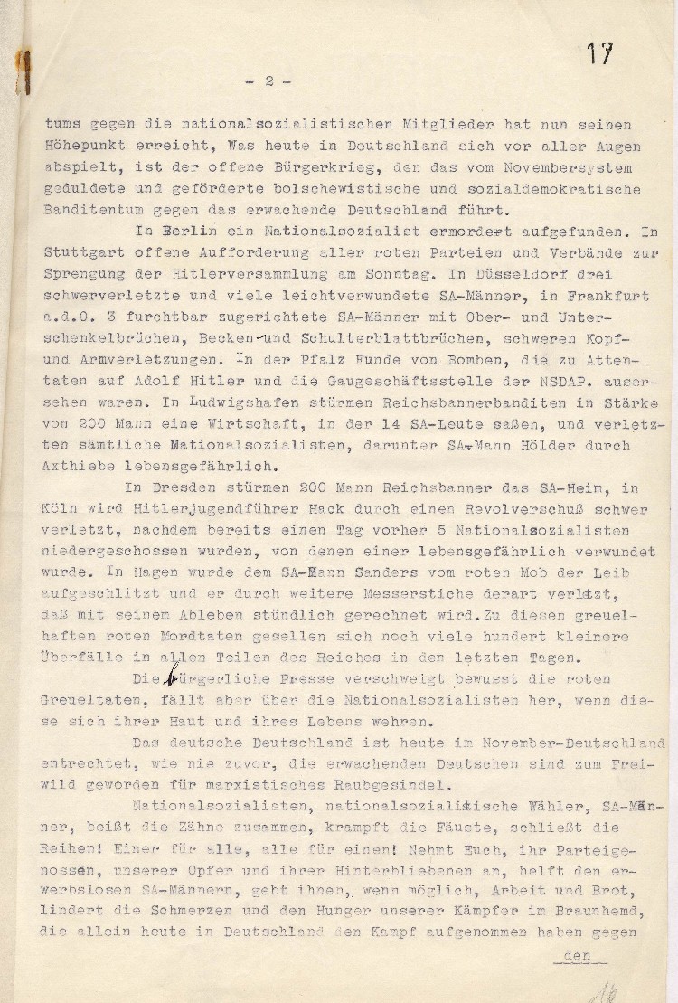 Beschluß des Reichsgerichts, 4. Strafsenat, Leipzig vom 8. Januar 1931 betreffend Verbot der nationalsozialistischen Tageszeitungen „Rheinwacht“ und „Frankfurter Volkswacht“