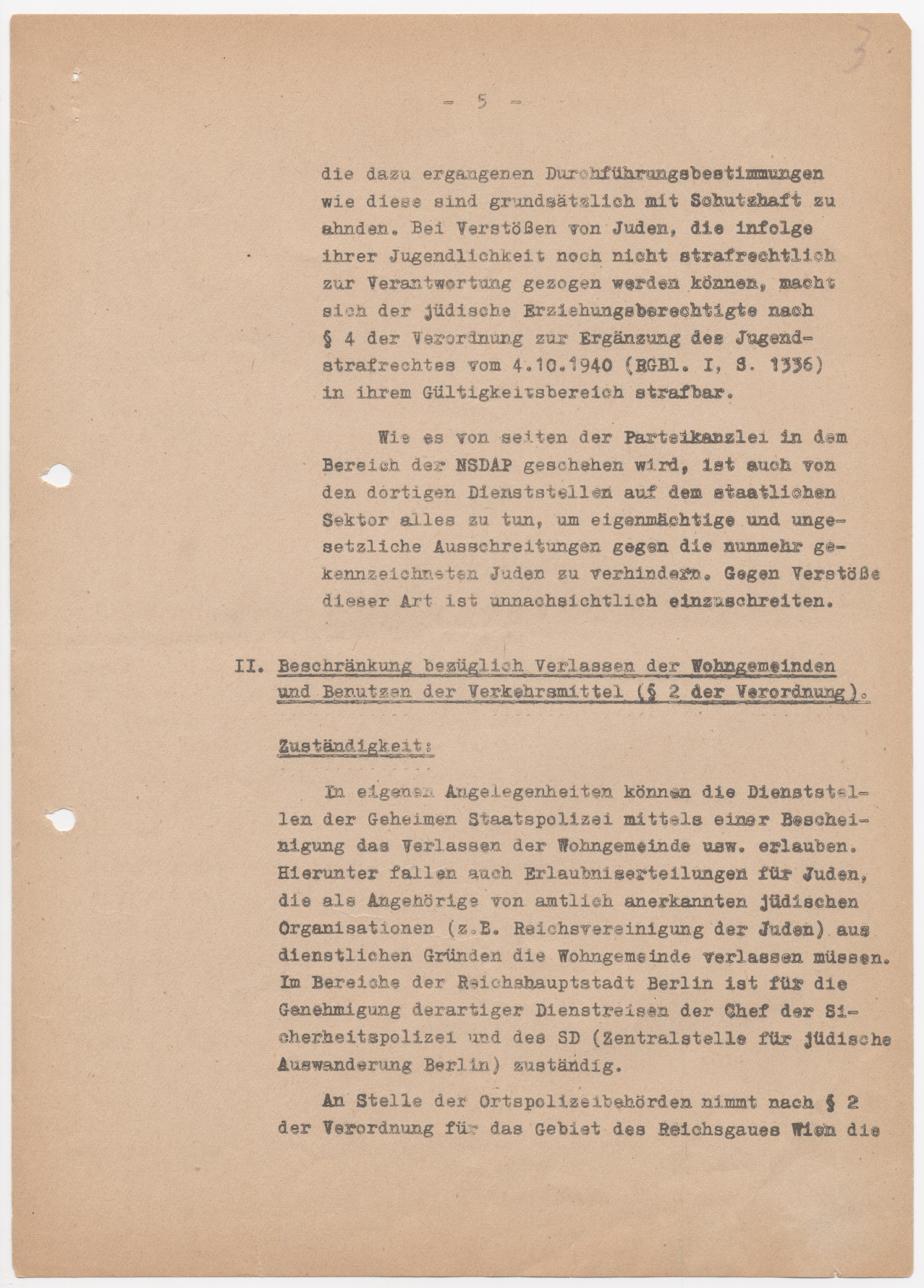 Schreiben des Reichsministers des Inneren, Heydrich, bezüglich der Kennzeichnungspflicht für Juden, Berlin 15.09.1941