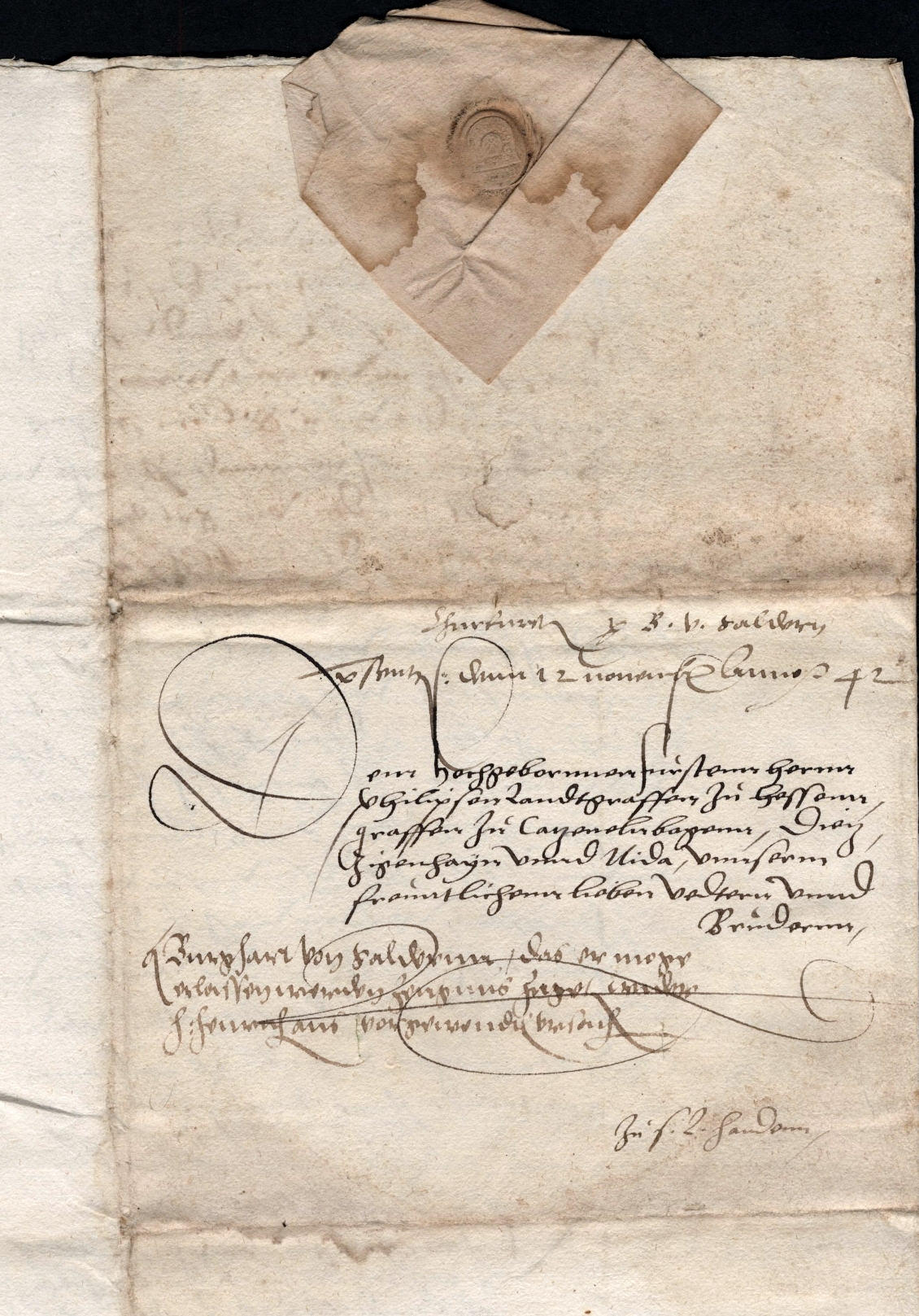 Konflikt des [Amtmanns zu Greene] Burkhard v. Saldern mit Landgraf Philipp wegen seiner Verbindungen zu Herzog Heinrich v. Braunschweig-Wolfenbüttel, 1542