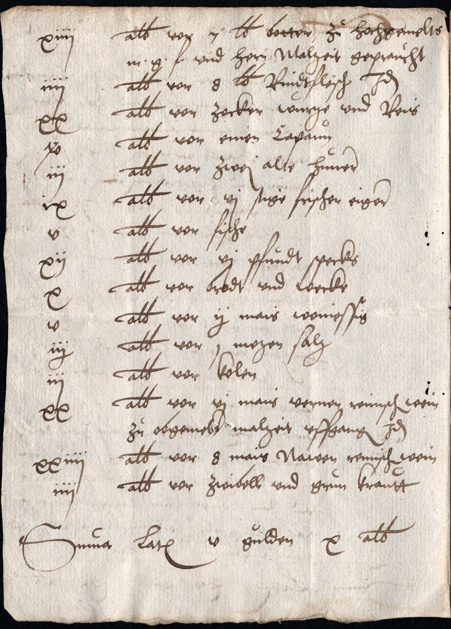 Aufstellung der Kosten für das Fürstenlager des Kurfürsten Moritz von Sachsen in Spangenberg, 1553