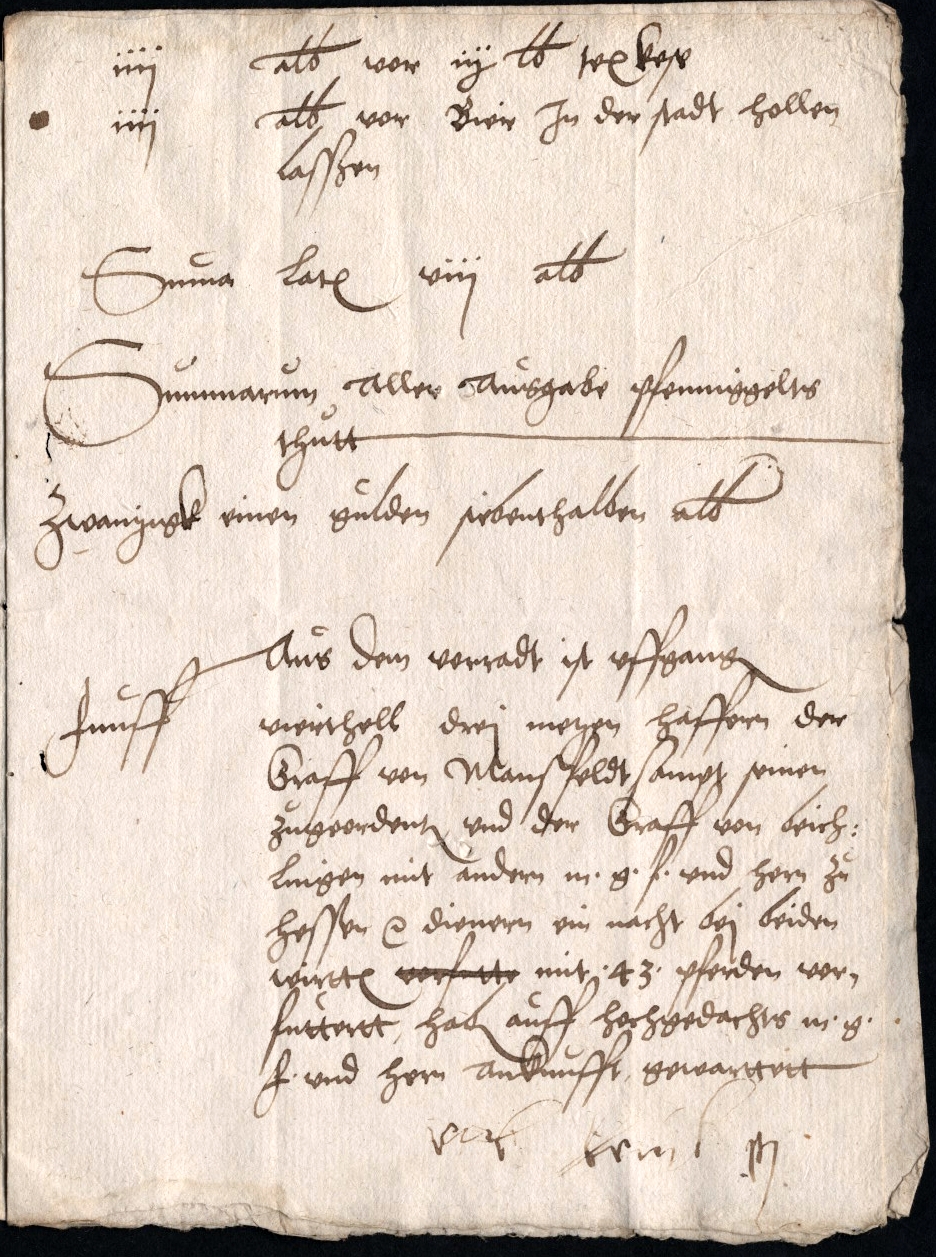 Aufstellung der Kosten für das Fürstenlager des Kurfürsten Moritz von Sachsen in Spangenberg, 1553