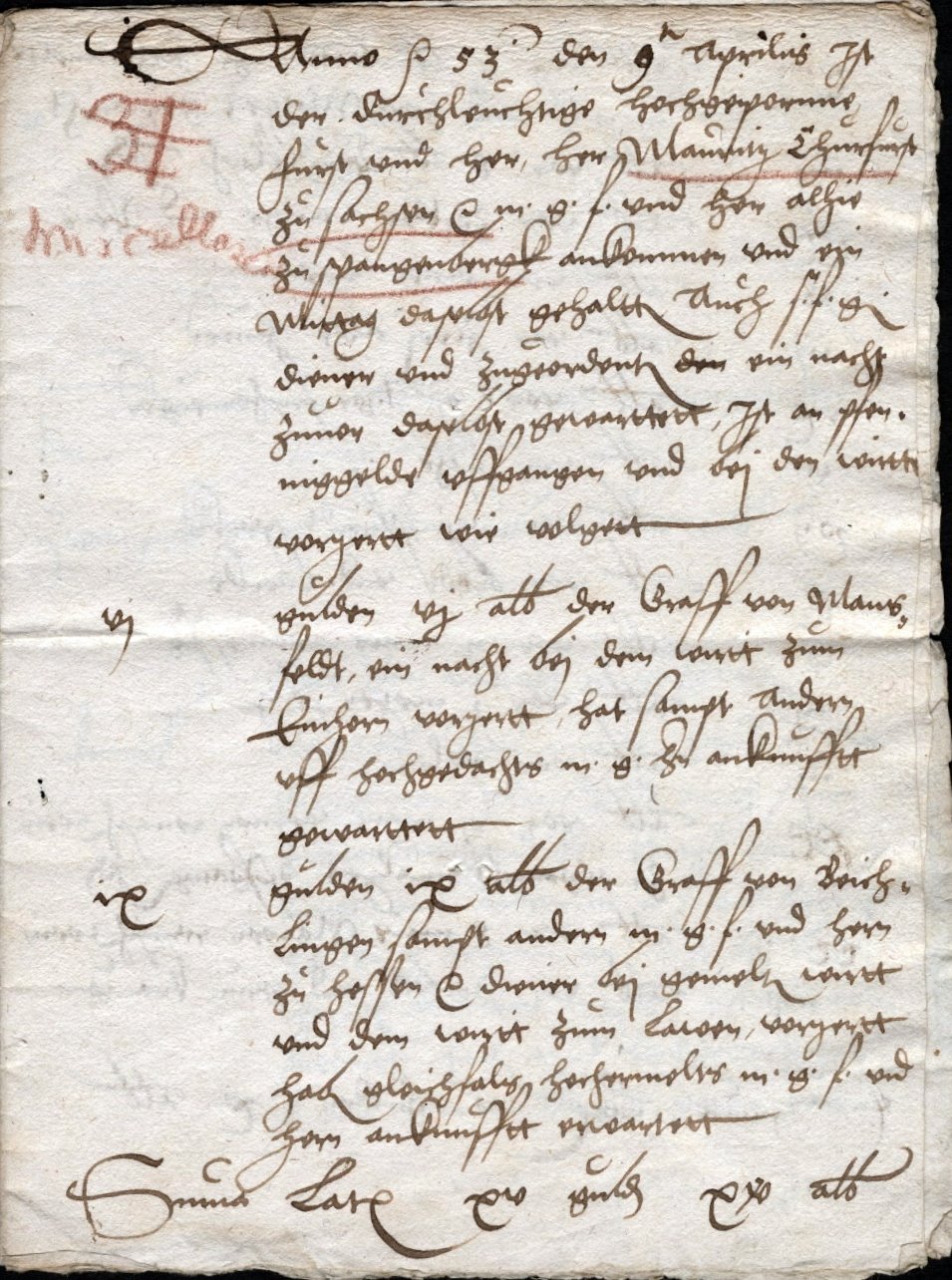 Aufstellung der Kosten für das Fürstenlager des Kurfürsten Moritz von Sachsen in Spangenberg, 1553