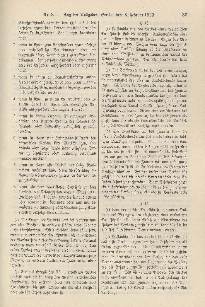 Verordnung des Reichspräsidenten zum Schutze des deutschen Volkes