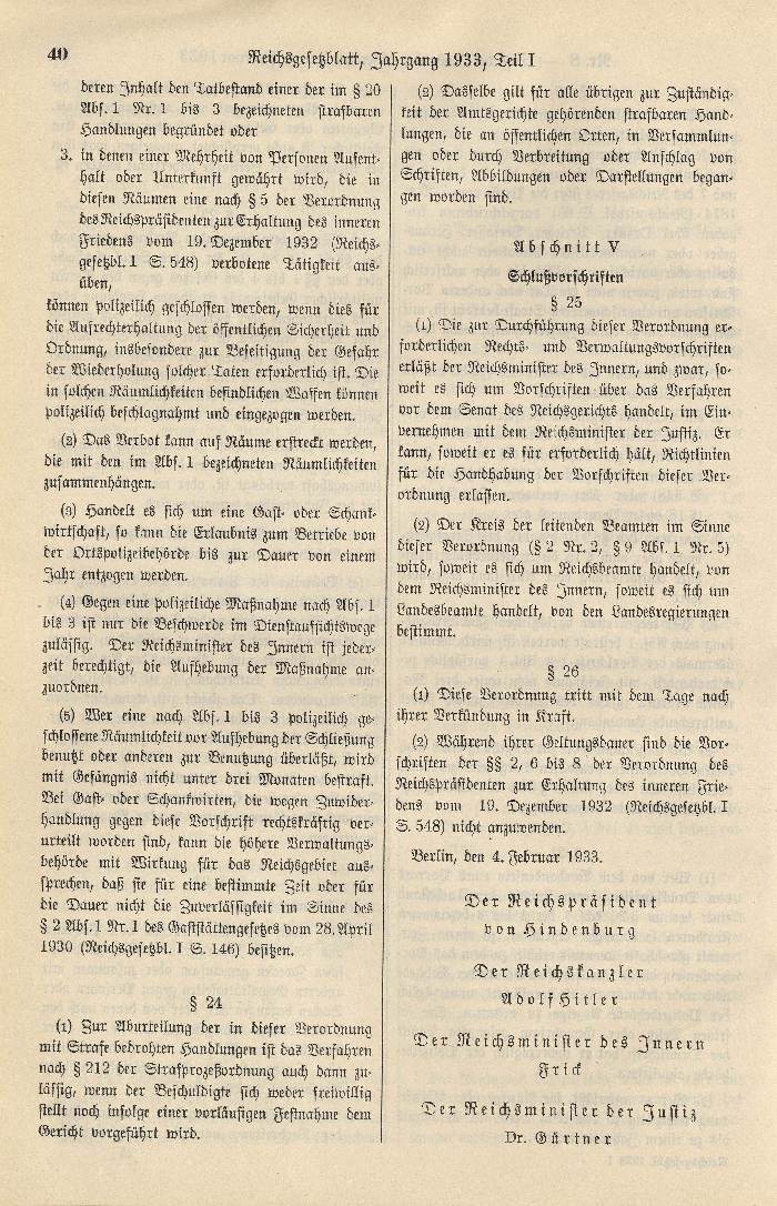 Verordnung des Reichspräsidenten zum Schutze des deutschen Volkes