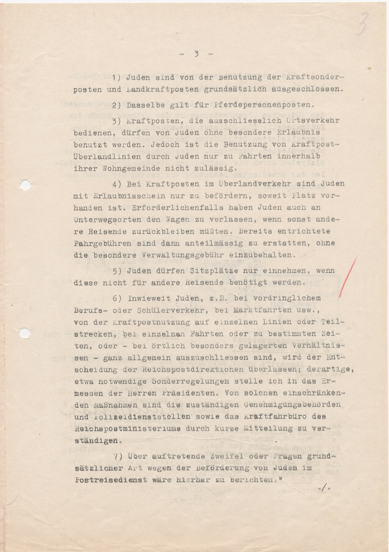 Schreiben des Reichsministers des Inneren, betreffend der Nutzung von Verkehrsmitteln der Reichspost durch Juden, Berlin 16.10.1941